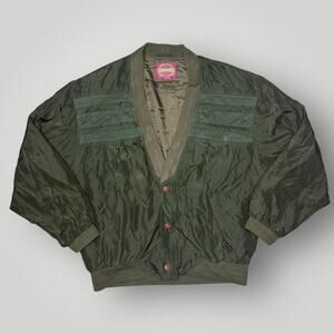 Vintage MONDO by Genea Uomo 100% Silk Bomber Jacket Olive Green XL